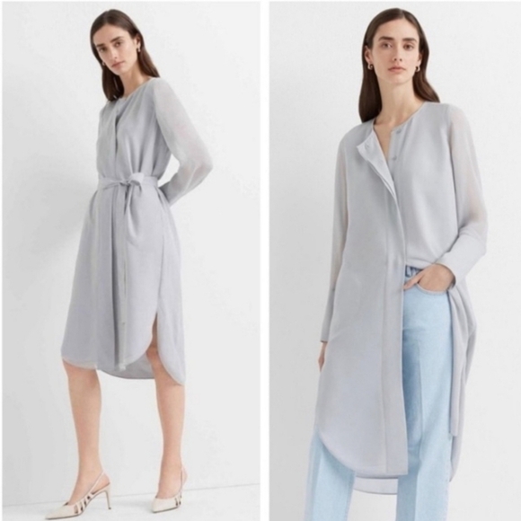 Club Monaco Dresses & Skirts - Club Monaco Long Sleeve Shirttail Silk Chiffon Dress Size 4